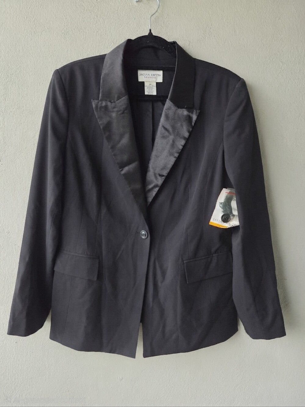 Jacklyn Smith Black Satin-Trim Blazer Tuxedo Jacket Sz 12 Petite 12P NWT
